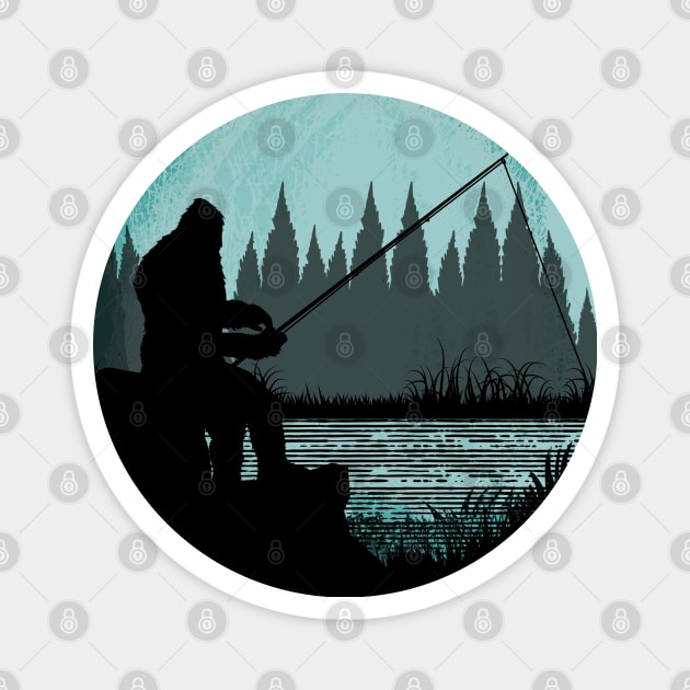 Bigfoot Fishing Moon Night Magnet by Tesszero